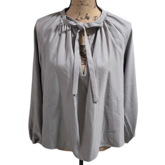 Antonio Melani Balloon Sleeve Gray Peasant Tie Neck Blouse‎ Size Small New - Picture 4 of 7